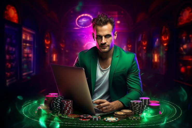 Gambar mesin slot warna-warni terang yang siap dimainkan secara virtual